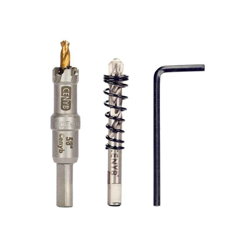 cenyb 5/8" (16mm) Tungsten Carbide Tipped Hole Saw with 2Pcs Titanium-Plated Pilot Drill Bits for Hard Metal,Stainless Steel,Iron,Aluminum Alloy,Wood and Plastic - Image 1